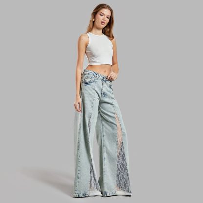 Street Lace Stitching Skinny Jeans - Image 2
