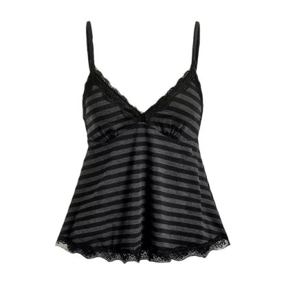 Women's Striped Contrast Lace Lace-collared Blouse - Image 2