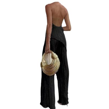 Women's Halter Elastic Waist Polyester Fiber Sleeveless Sports Suit - Image 5
