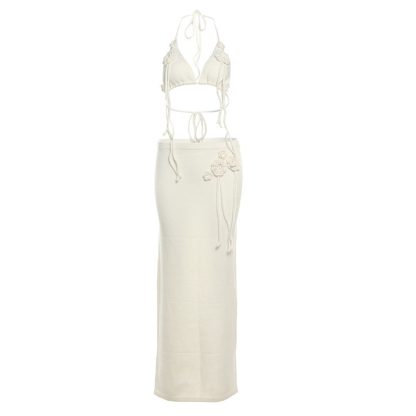 European And American Hot Girl Knitted Sleeveless Halter Navel Hip Skirt Suit - Image 6