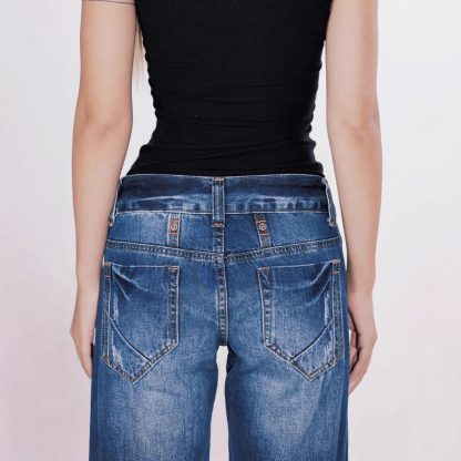 American-style Retro Low Waist Washed Straight Jeans - Image 4