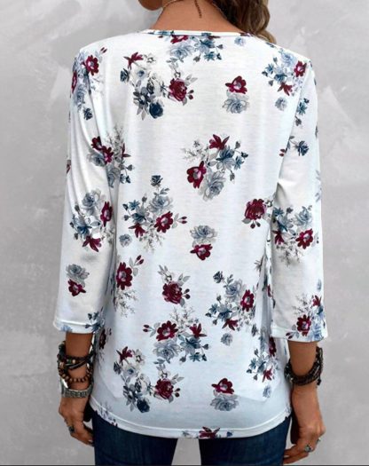 Casual Loose Spring Summer Women's Wear V-neck Printed Top For Women - Image 6
