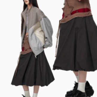 Drawstring Long Umbrella Skirt Over The Knee, Half Length Skirt