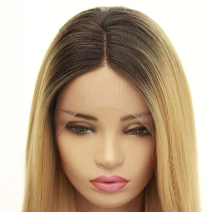 Long straight hair synthetic front lace wig headgear - Image 3