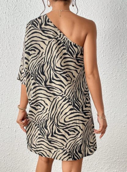 Women's Casual Asymmetrical Collar Zebra Print Vacation Dress - Image 4
