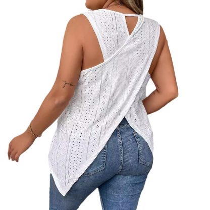 Spring And Summer New Round Neck Loose Hollow Sleeveless T-shirt Top - Image 5