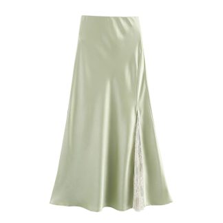 One-side Lace Satin Fishtail Skirt Long Skirt