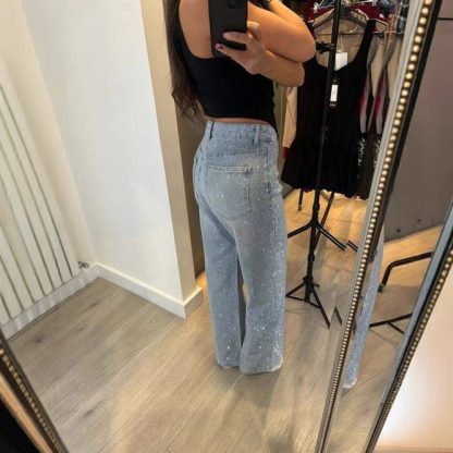 Rhinestone XINGX Pendant Design High Waist Trousers - Image 2