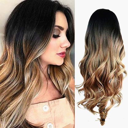 Black Gradient Brown Gold Ladies Long Curly Hair Rose Mesh - Image 5
