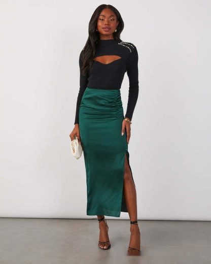 Stitching Split Elegant Silky Draping Satin Sheath Dress - Image 6