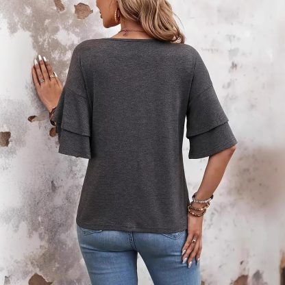 Women's V-neck Flounce Fashion T-shirt - Image 3