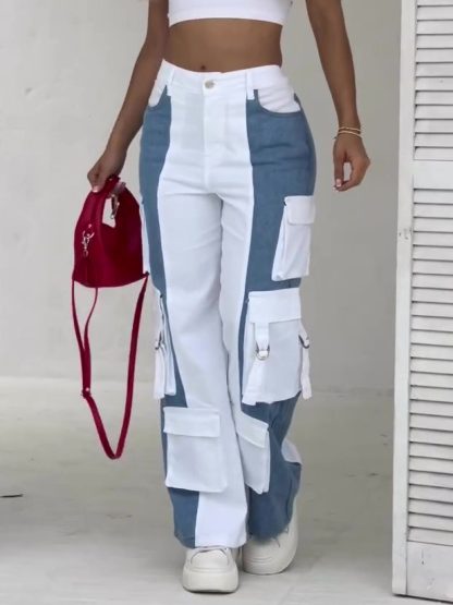Contrast Pocket Cargo Jeans - Image 4
