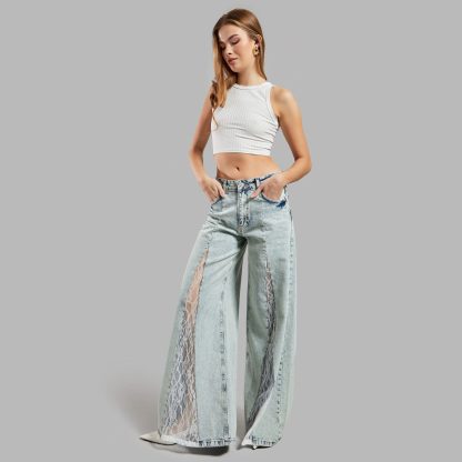 Street Lace Stitching Skinny Jeans - Image 3