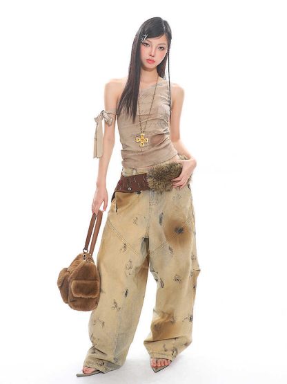 Washed Old Blooming Retro Machete Profile Loose Jeans - Image 3
