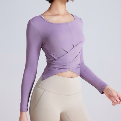 Cross Button Slim Fit Thin Yoga Wear Long Sleeve - Image 4
