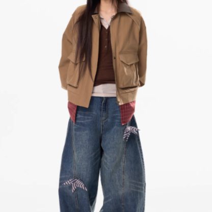 Washing Curved Knife Straight Leg Wide Leg Workwear Jeans For Women - Image 3