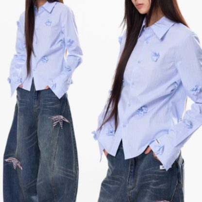 Washing Curved Knife Straight Leg Wide Leg Workwear Jeans For Women - Image 2