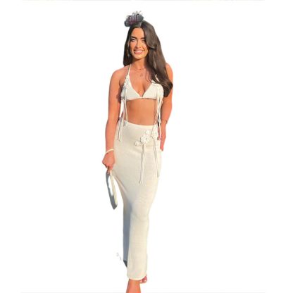 European And American Hot Girl Knitted Sleeveless Halter Navel Hip Skirt Suit - Image 5