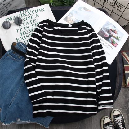 Black Striped Western Style Shirt Women's Long-sleeved T-shirt - Image 7