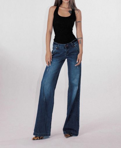 American-style Retro Low Waist Washed Straight Jeans - Image 6