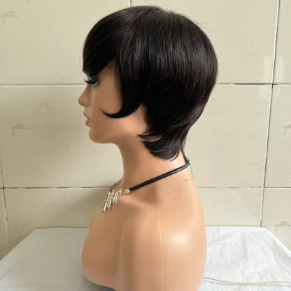 Short Straight Wig Women's Short Hair Head Cover Real Human Hair - Image 3