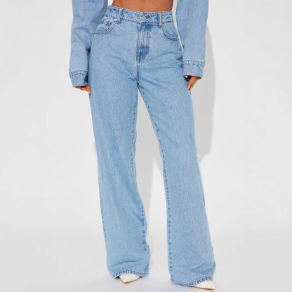 Straight Slimming Trousers Love Pocket High Waist Loose Jeans - Image 2