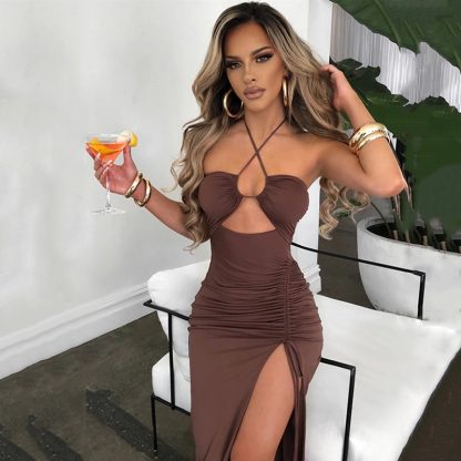 Sexy Halterneck Lace-up Split Dress Summer Y2K Fashion Party Baech Long Dresses For Womens Clotjing - Image 2