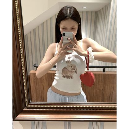 Women's Lace Lace-up Casual Rabbit Vest Top - Image 2