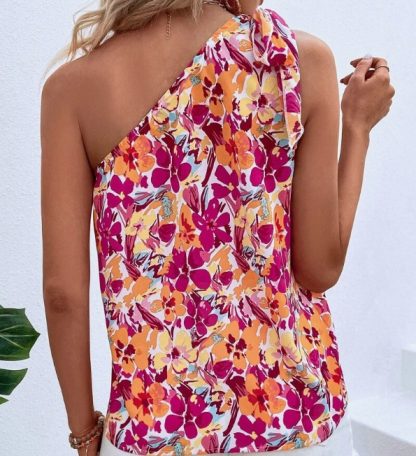Holidaya Allover Floral Print Knot One Shoulder Blouse - Image 2