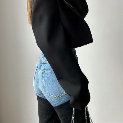 Spring Leisure Color Contrast Patchwork Straight Women's Worn Jeans - Image 3