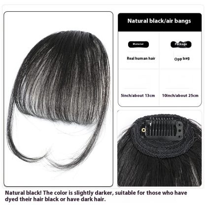 Women's Air Natural Forehead Invisible Seamless Hair-free Seam Full Real Bangs Wig Set - Image 6
