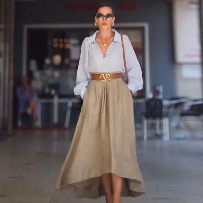 Autumn New Fashion Simple Pure Color All-matching Temperament Skirt - Image 4