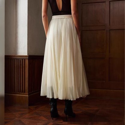 French Style Pleated Stitching High Waist Skirt - Image 3