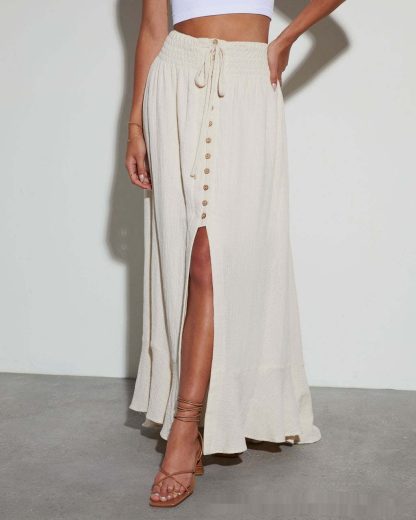 European And American Half-length Solid Color Lace-up Waist-slimming Long Dress - Image 6