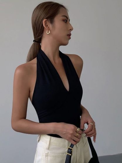 Advanced Sense Black V-neck Halterneck Vest - Image 3