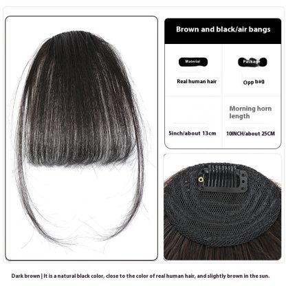 Women's Air Natural Forehead Invisible Seamless Hair-free Seam Full Real Bangs Wig Set - Image 3