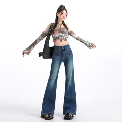 Small Loose American Style Leg-free Flared Pants - Image 2