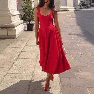 Women's Solid Color Square Collar Sling Dress