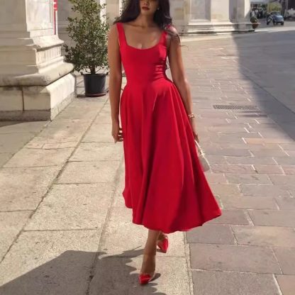 Women's Solid Color Square Collar Sling Dress