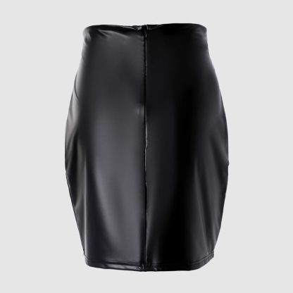 Black High Waist Tight PU Leather Skirt - Image 5