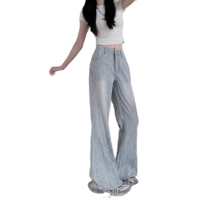 New Loose Slimming Light-colored High Waist Bootcut Jeans For Women - Image 5