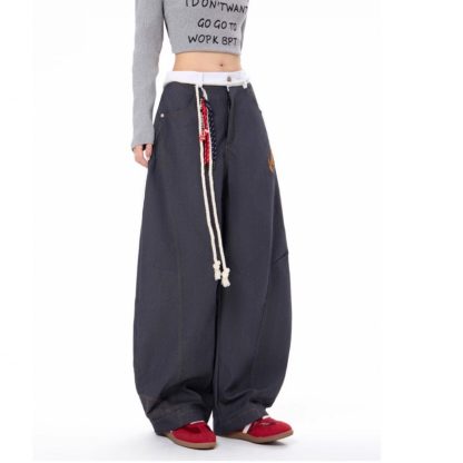 Same Retro Waist Strap Stitching Double Waist Machete Jeans - Image 2