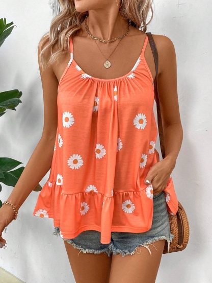 Women's Floral Printed Spaghetti Strap Cami Top, Suitable For Summer - Image 5