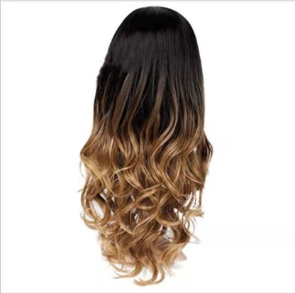 Black Gradient Brown Gold Ladies Long Curly Hair Rose Mesh - Image 3