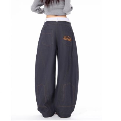 Same Retro Waist Strap Stitching Double Waist Machete Jeans - Image 4