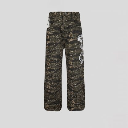 Casual All-match Camouflage Snake Year Limit Denim Paratrooper Pants