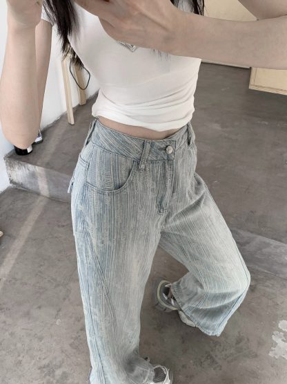 New Loose Slimming Light-colored High Waist Bootcut Jeans For Women - Image 6