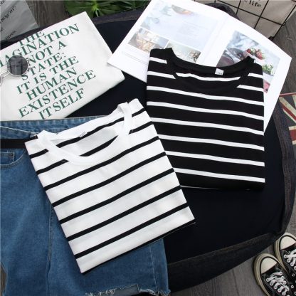 Black Striped Western Style Shirt Women's Long-sleeved T-shirt - Image 3