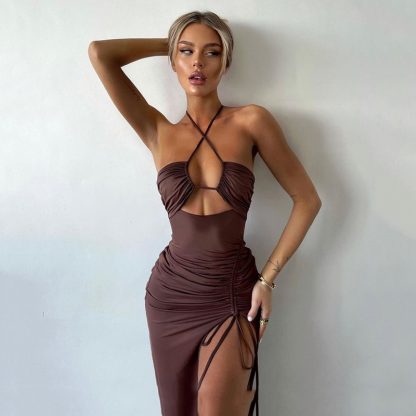 Sexy Halterneck Lace-up Split Dress Summer Y2K Fashion Party Baech Long Dresses For Womens Clotjing - Image 4