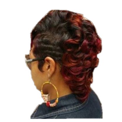 European And American Women Short Hair Wig Black Highlights Wine Red - Image 2